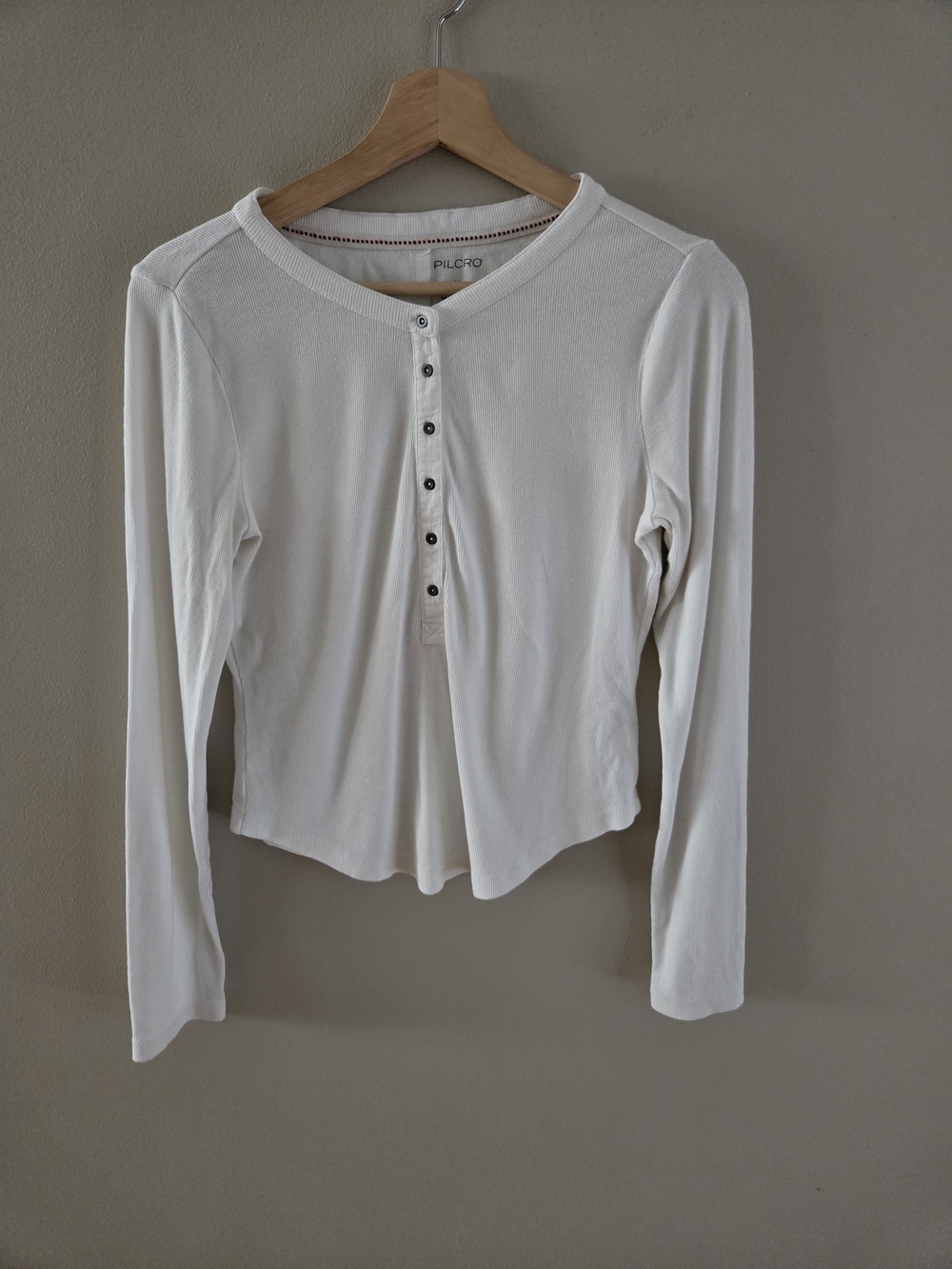 Pilcro by Anthropologie White Ribbed Long Sleeve Henley Top